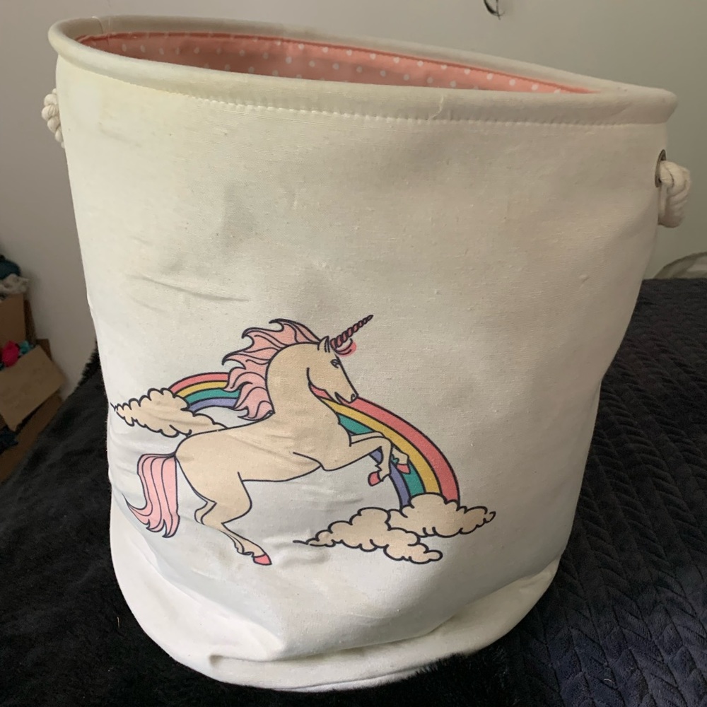 FREE with Purchase Unicorn on a Rainbow Rope Handled Bin Basket